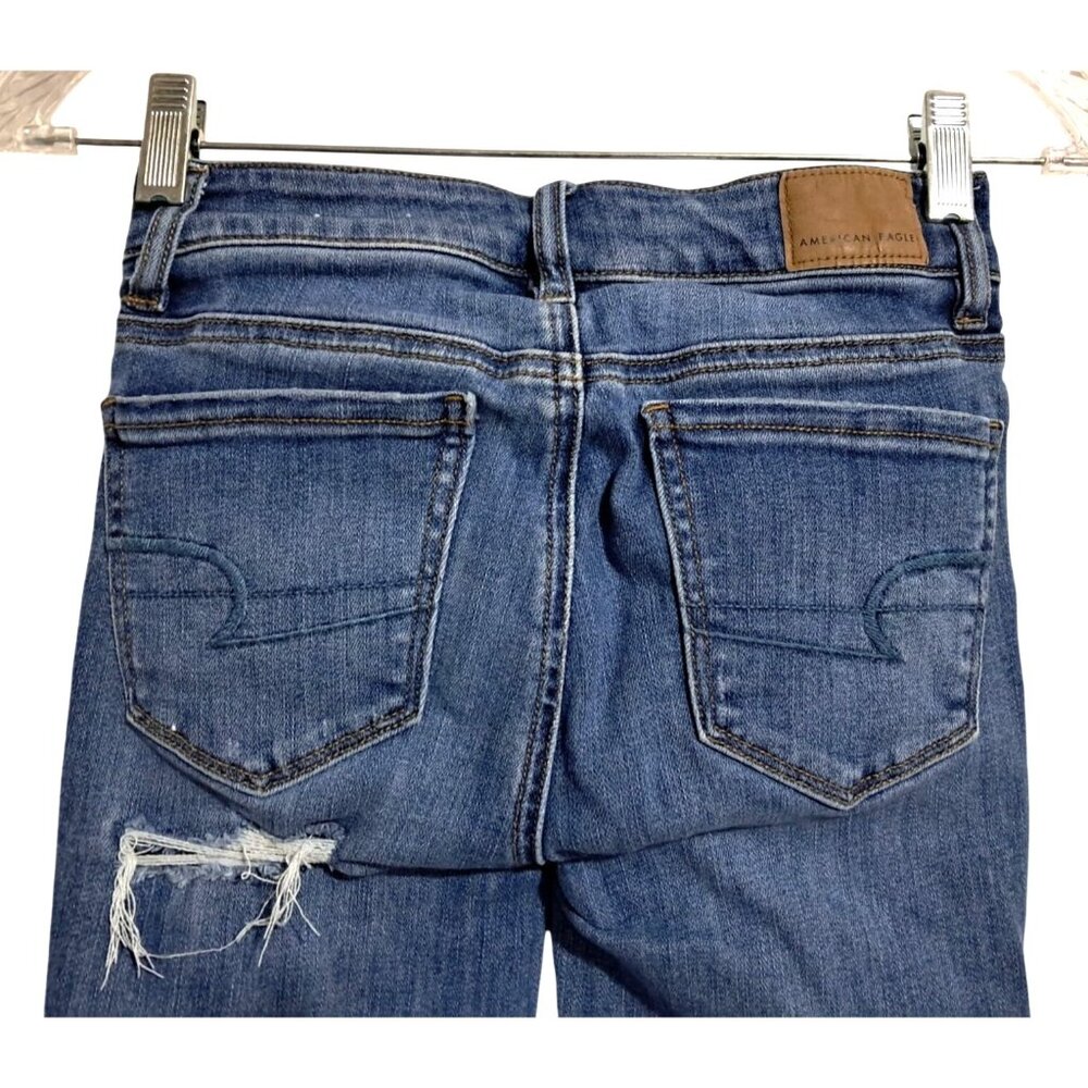 American Eagle High Rise Jegging Crop Ripped Distressed Jeans Size 00 Short - Picture 10 of 11